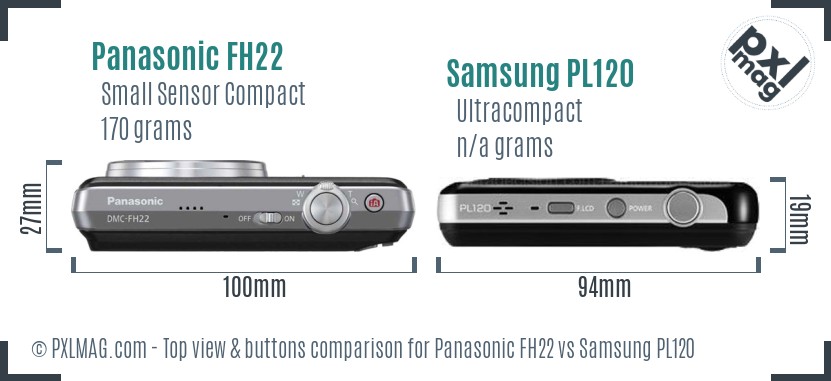 Panasonic FH22 vs Samsung PL120 top view buttons comparison