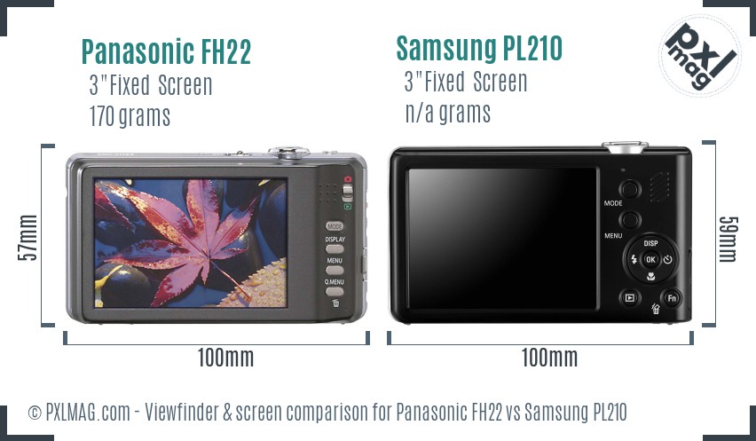 Panasonic FH22 vs Samsung PL210 Screen and Viewfinder comparison