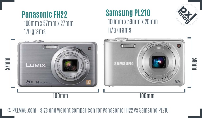 Panasonic FH22 vs Samsung PL210 size comparison