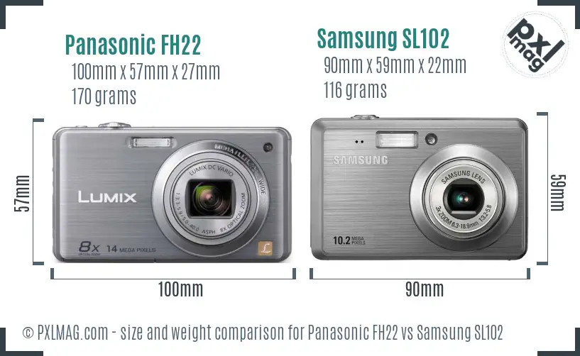 Panasonic FH22 vs Samsung SL102 size comparison