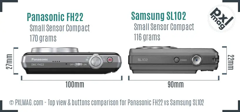 Panasonic FH22 vs Samsung SL102 top view buttons comparison