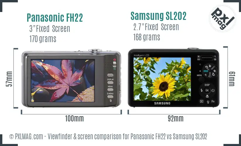 Panasonic FH22 vs Samsung SL202 Screen and Viewfinder comparison Panasonic FH22 vs Samsung SL202 Screen and Viewfinder comparison
