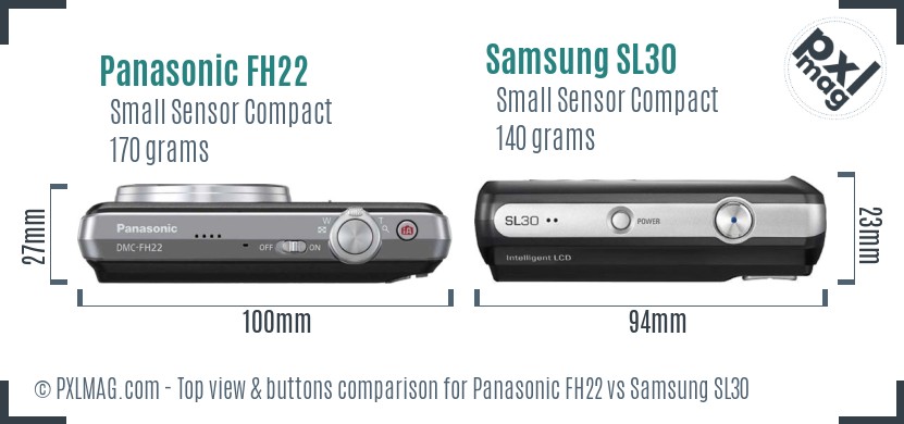 Panasonic FH22 vs Samsung SL30 top view buttons comparison