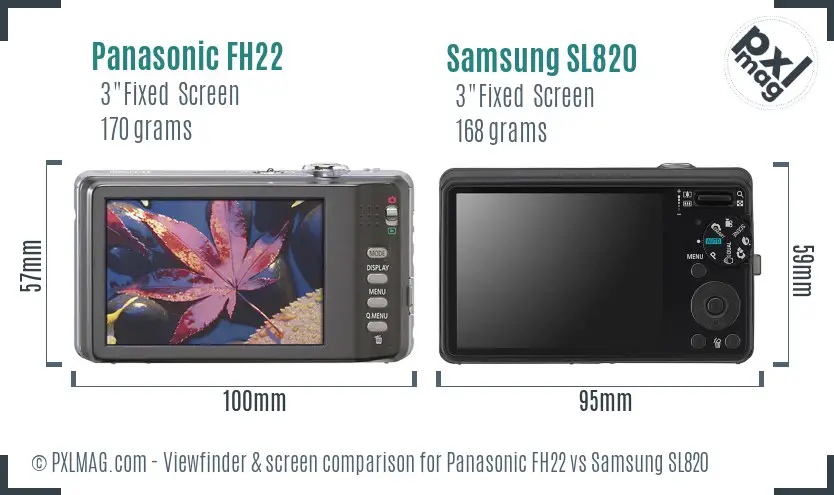 Panasonic FH22 vs Samsung SL820 Screen and Viewfinder comparison