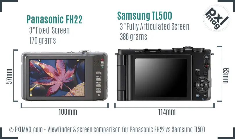 Panasonic FH22 vs Samsung TL500 Screen and Viewfinder comparison