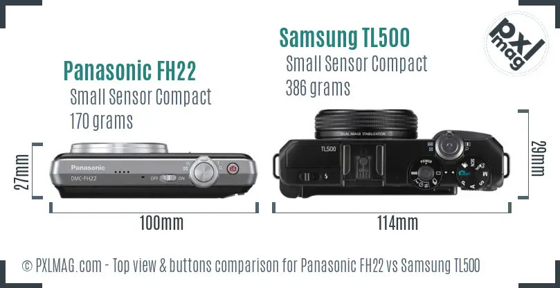 Panasonic FH22 vs Samsung TL500 top view buttons comparison