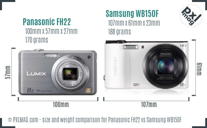 Panasonic FH22 vs Samsung WB150F size comparison