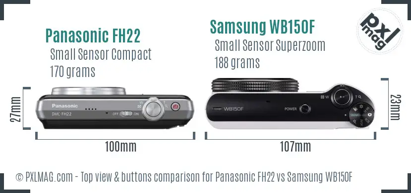 Panasonic FH22 vs Samsung WB150F top view buttons comparison