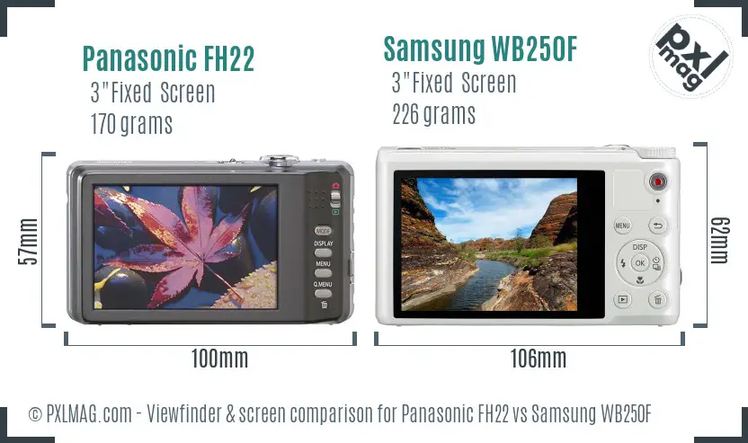 Panasonic FH22 vs Samsung WB250F Screen and Viewfinder comparison