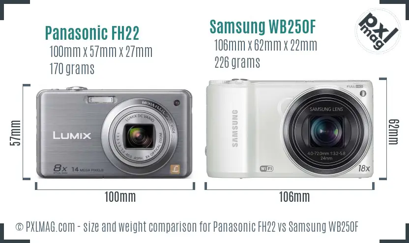 Panasonic FH22 vs Samsung WB250F size comparison