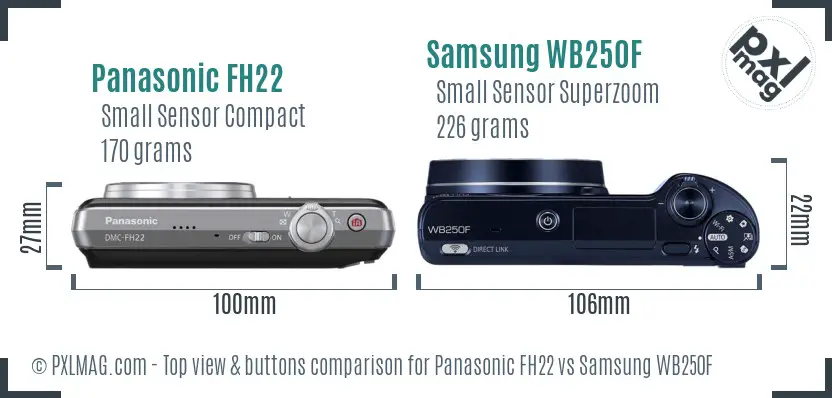 Panasonic FH22 vs Samsung WB250F top view buttons comparison