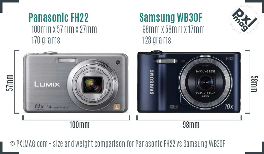 Panasonic FH22 vs Samsung WB30F size comparison