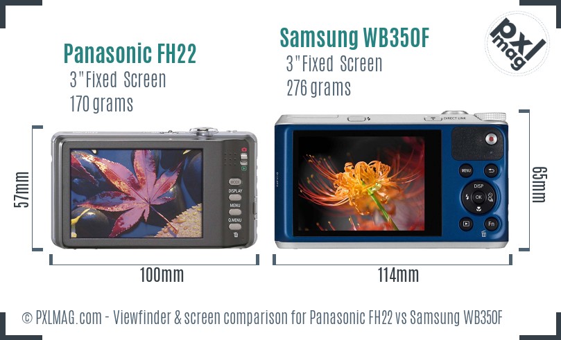 Panasonic FH22 vs Samsung WB350F Screen and Viewfinder comparison