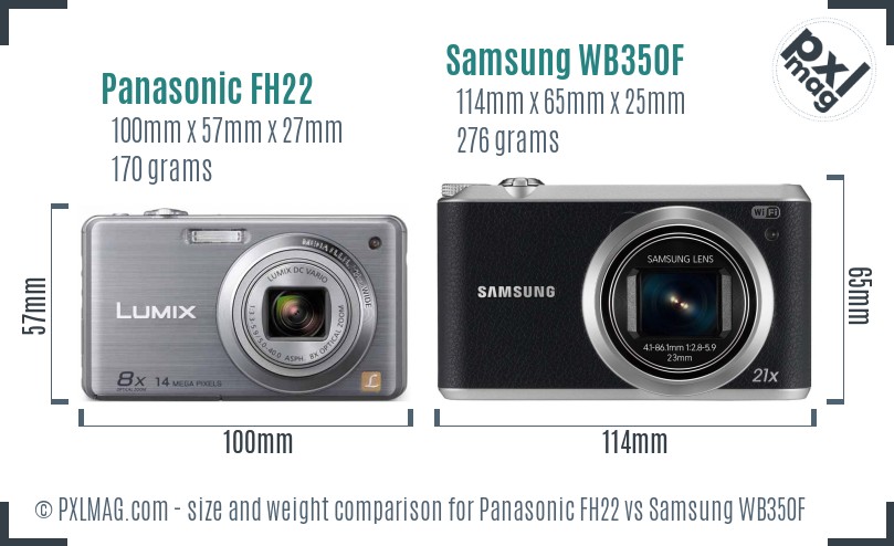 Panasonic FH22 vs Samsung WB350F size comparison