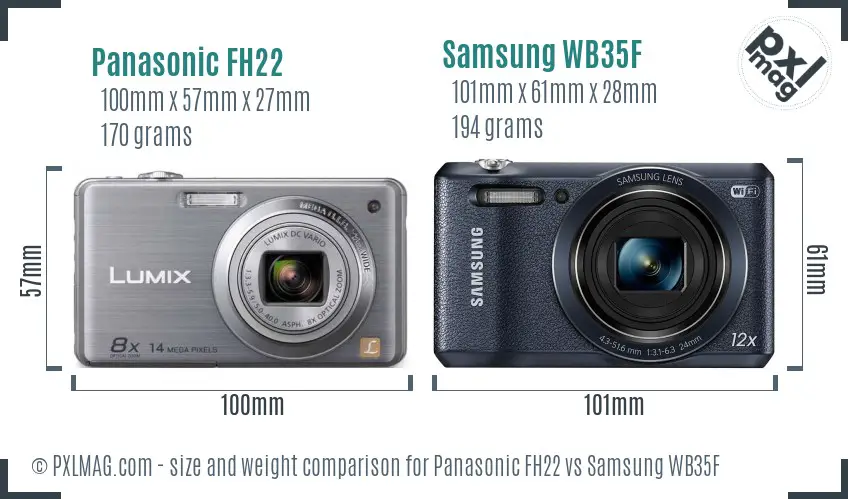 Panasonic FH22 vs Samsung WB35F size comparison