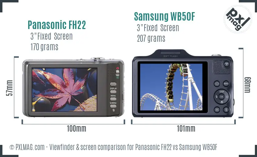 Panasonic FH22 vs Samsung WB50F Screen and Viewfinder comparison