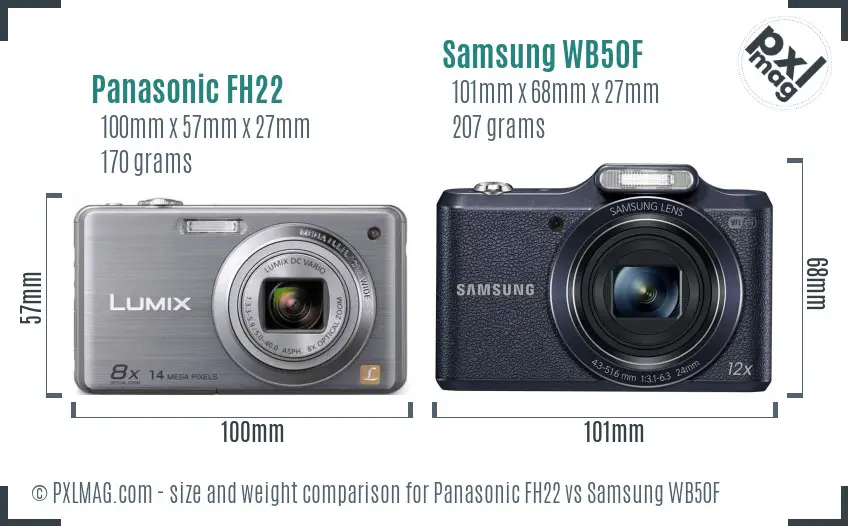 Panasonic FH22 vs Samsung WB50F size comparison