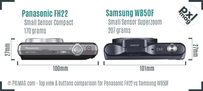 Panasonic FH22 vs Samsung WB50F top view buttons comparison