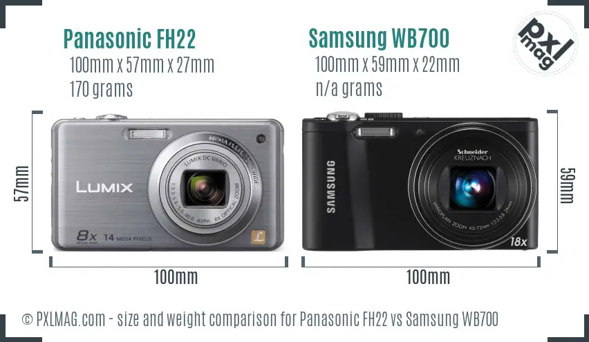 Panasonic FH22 vs Samsung WB700 size comparison