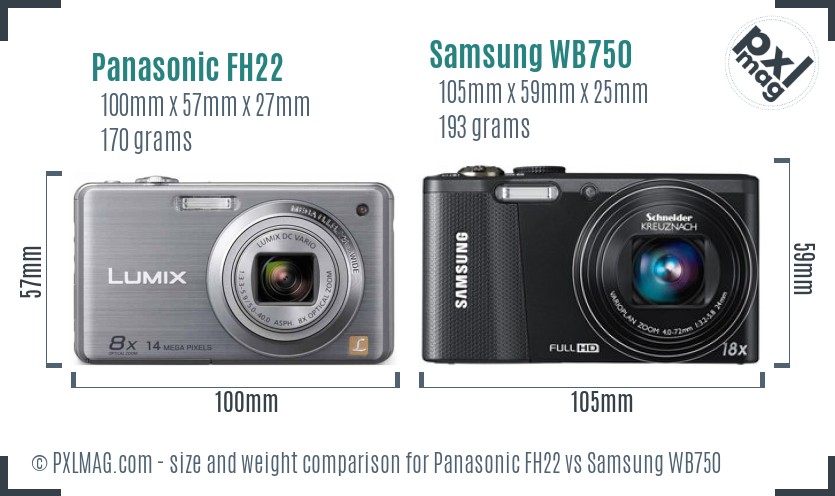 Panasonic FH22 vs Samsung WB750 size comparison