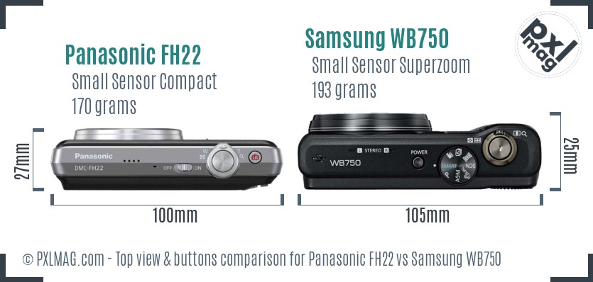 Panasonic FH22 vs Samsung WB750 top view buttons comparison