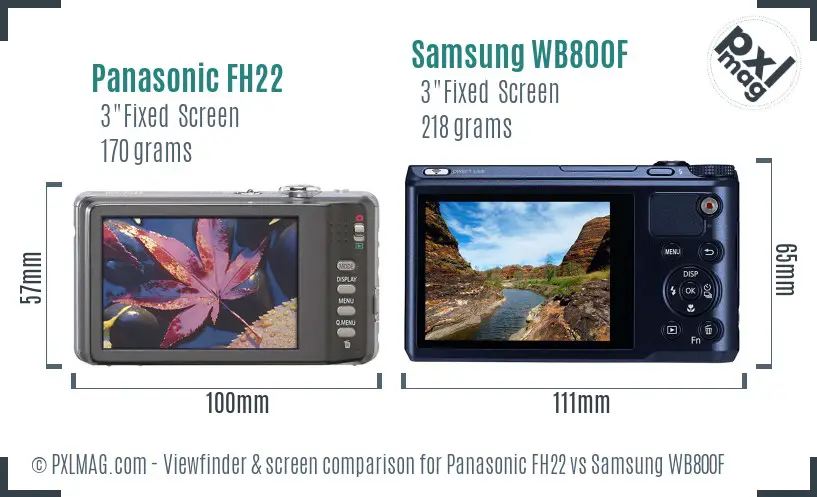 Panasonic FH22 vs Samsung WB800F Screen and Viewfinder comparison