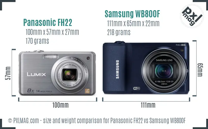 Panasonic FH22 vs Samsung WB800F size comparison