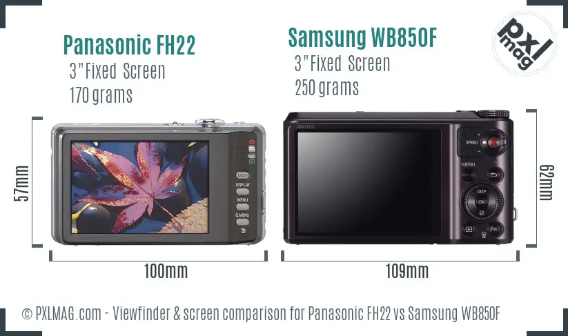 Panasonic FH22 vs Samsung WB850F Screen and Viewfinder comparison