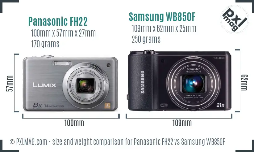 Panasonic FH22 vs Samsung WB850F size comparison