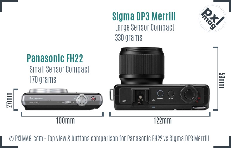 Panasonic FH22 vs Sigma DP3 Merrill top view buttons comparison