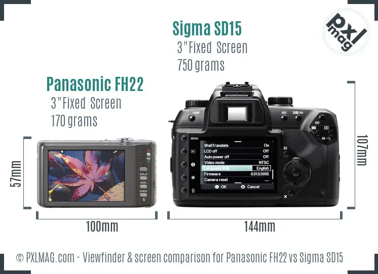 Panasonic FH22 vs Sigma SD15 Screen and Viewfinder comparison