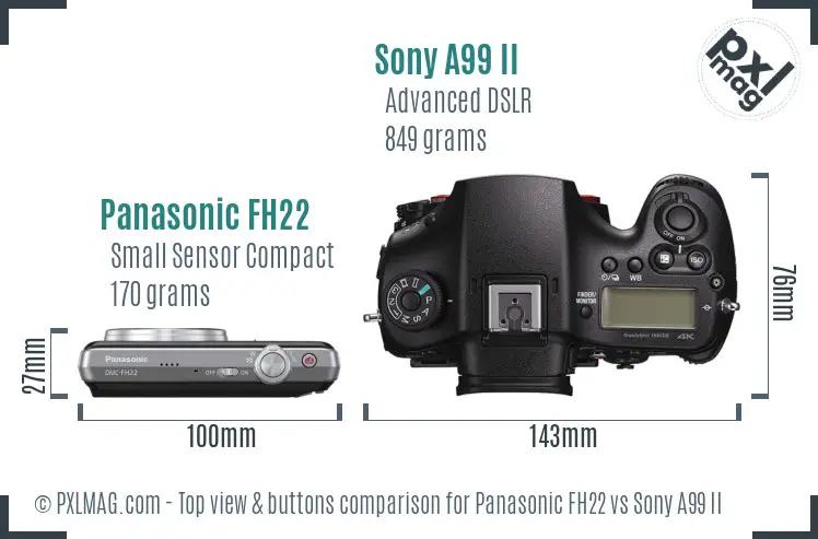Panasonic FH22 vs Sony A99 II top view buttons comparison