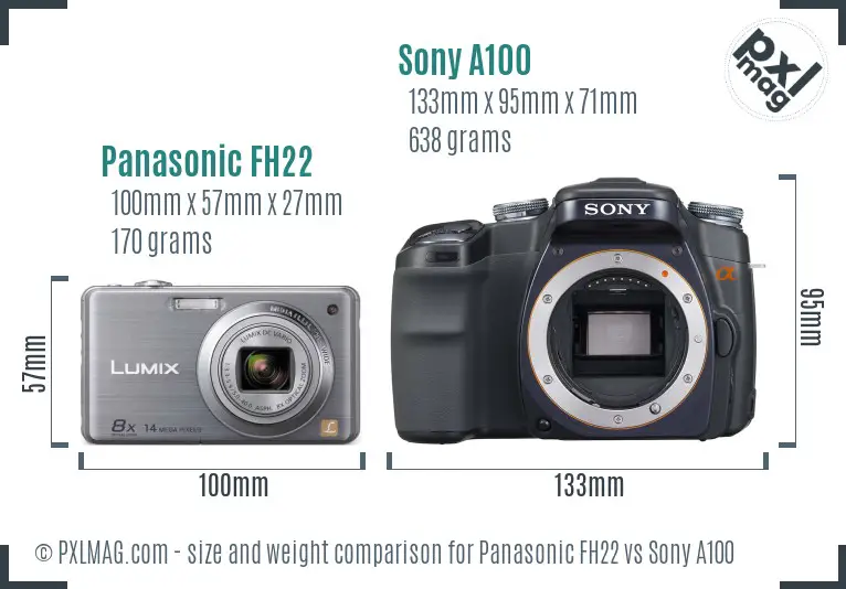 Panasonic FH22 vs Sony A100 size comparison
