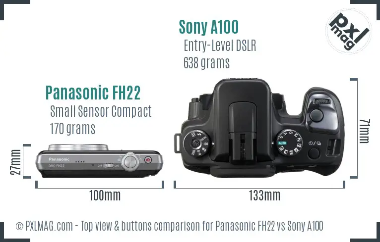 Panasonic FH22 vs Sony A100 top view buttons comparison