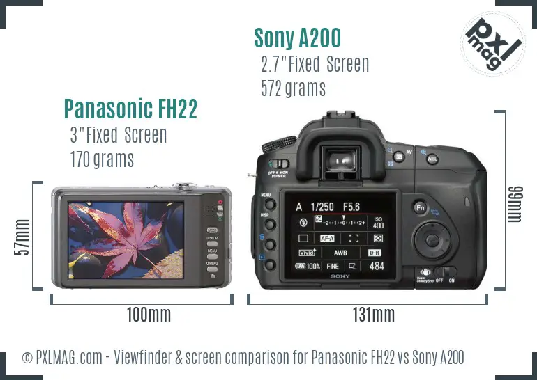 Panasonic FH22 vs Sony A200 Screen and Viewfinder comparison