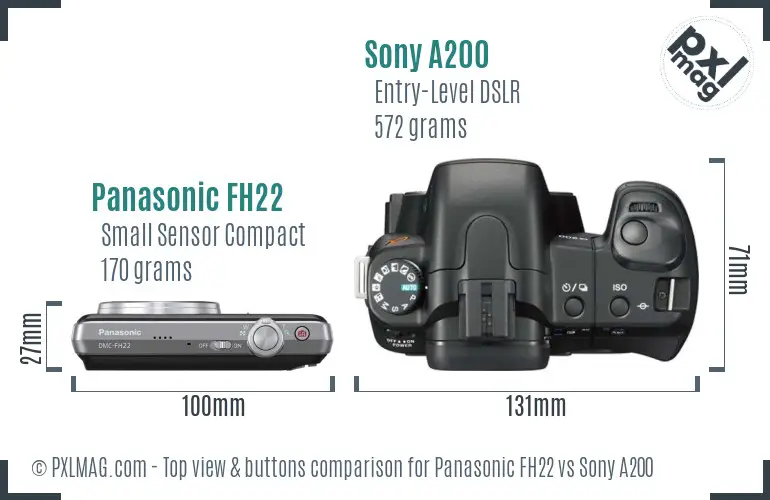 Panasonic FH22 vs Sony A200 top view buttons comparison