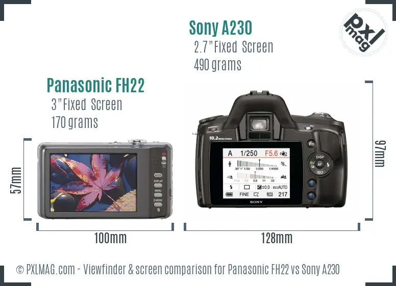 Panasonic FH22 vs Sony A230 Screen and Viewfinder comparison