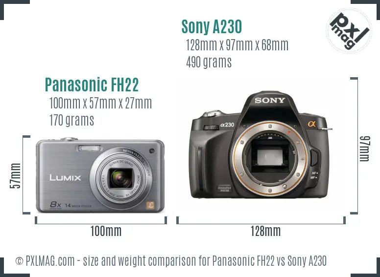 Panasonic FH22 vs Sony A230 size comparison