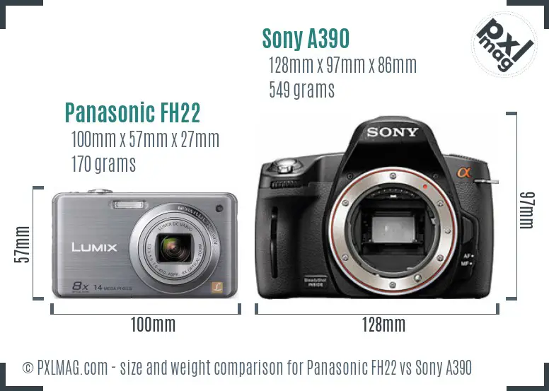 Panasonic FH22 vs Sony A390 size comparison