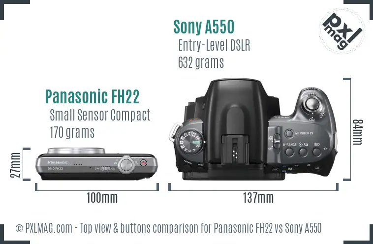 Panasonic FH22 vs Sony A550 top view buttons comparison