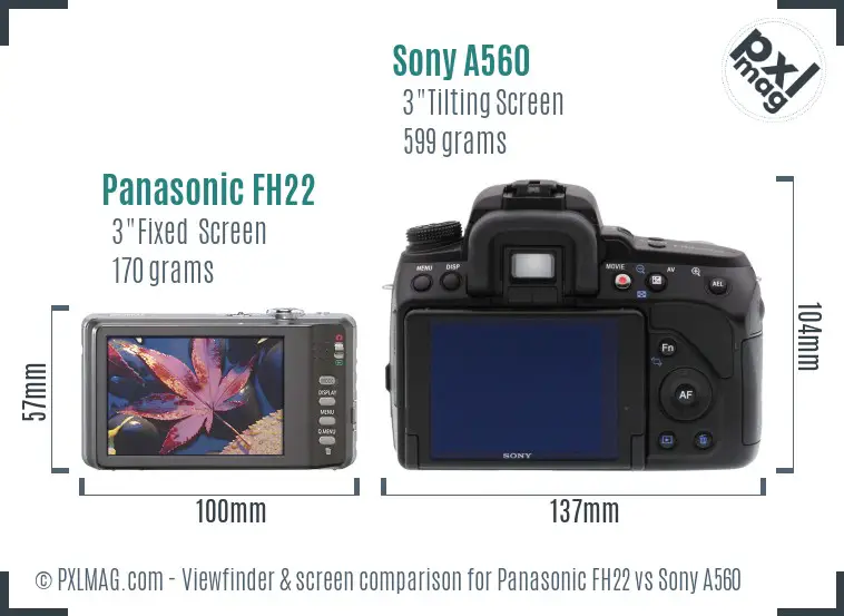 Panasonic FH22 vs Sony A560 Screen and Viewfinder comparison