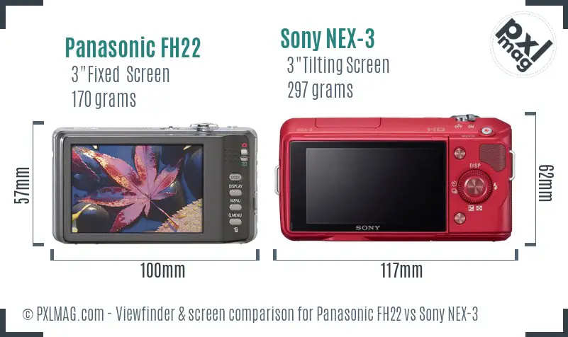 Panasonic FH22 vs Sony NEX-3 Screen and Viewfinder comparison