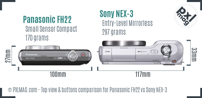 Panasonic FH22 vs Sony NEX-3 top view buttons comparison