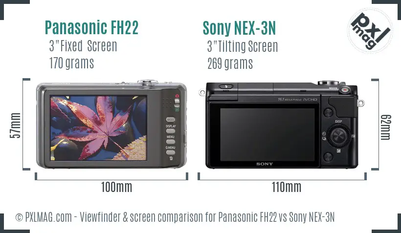 Panasonic FH22 vs Sony NEX-3N Screen and Viewfinder comparison