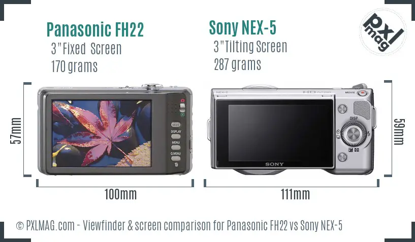 Panasonic FH22 vs Sony NEX-5 Screen and Viewfinder comparison