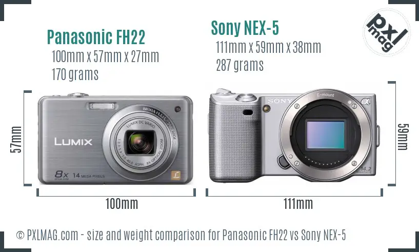 Panasonic FH22 vs Sony NEX-5 size comparison