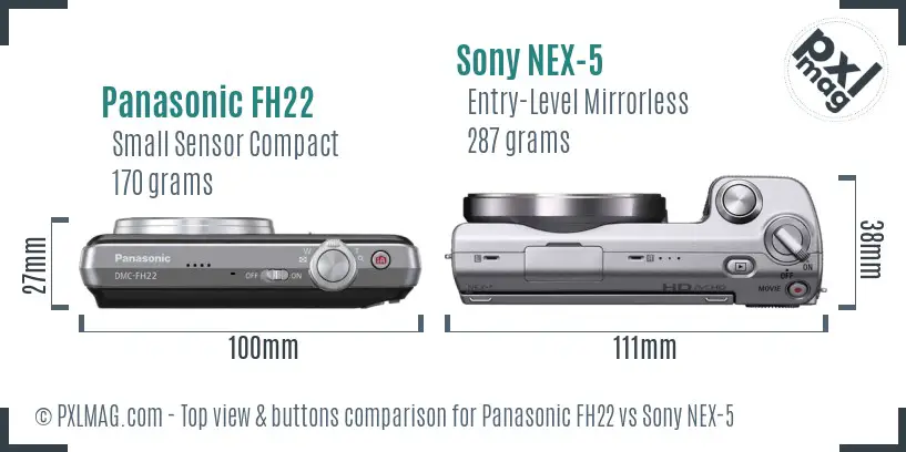 Panasonic FH22 vs Sony NEX-5 top view buttons comparison