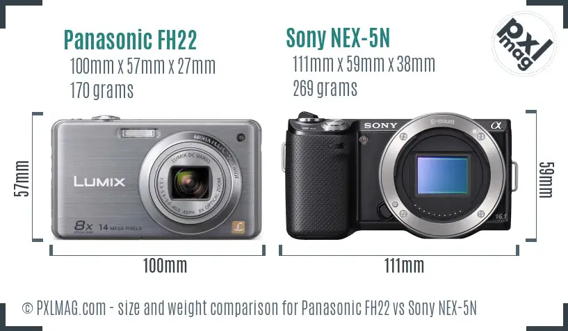 Panasonic FH22 vs Sony NEX-5N size comparison