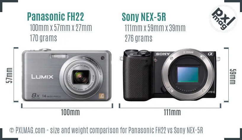 Panasonic FH22 vs Sony NEX-5R size comparison