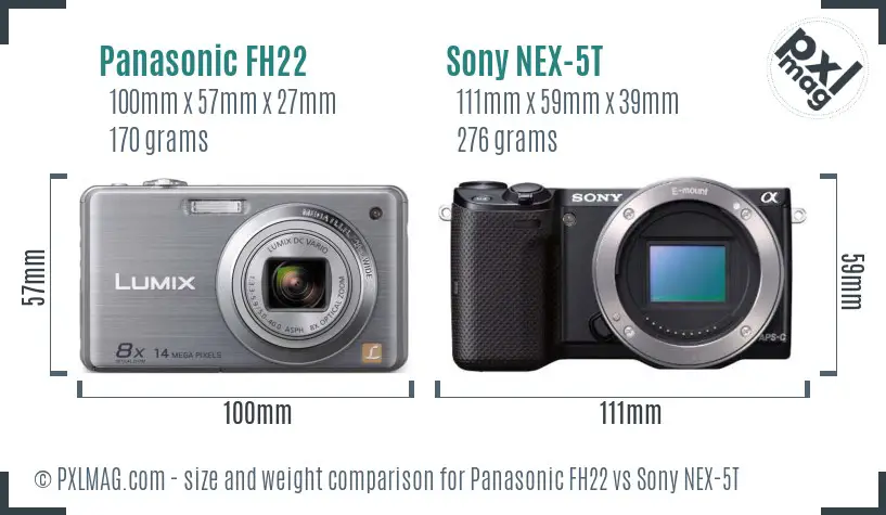Panasonic FH22 vs Sony NEX-5T size comparison